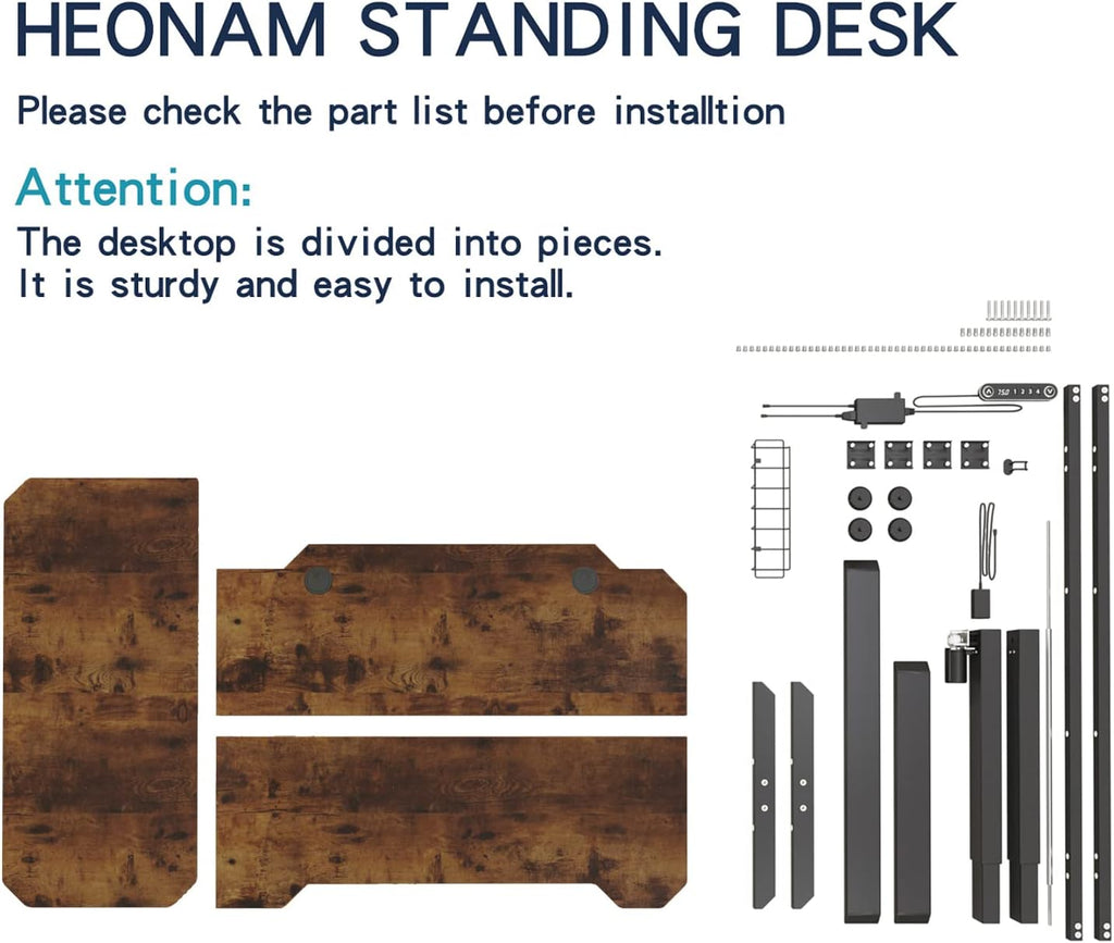 L Shaped Electric Height Adjustable Standing Desk with Black Frame & Rustic Brown Top K498