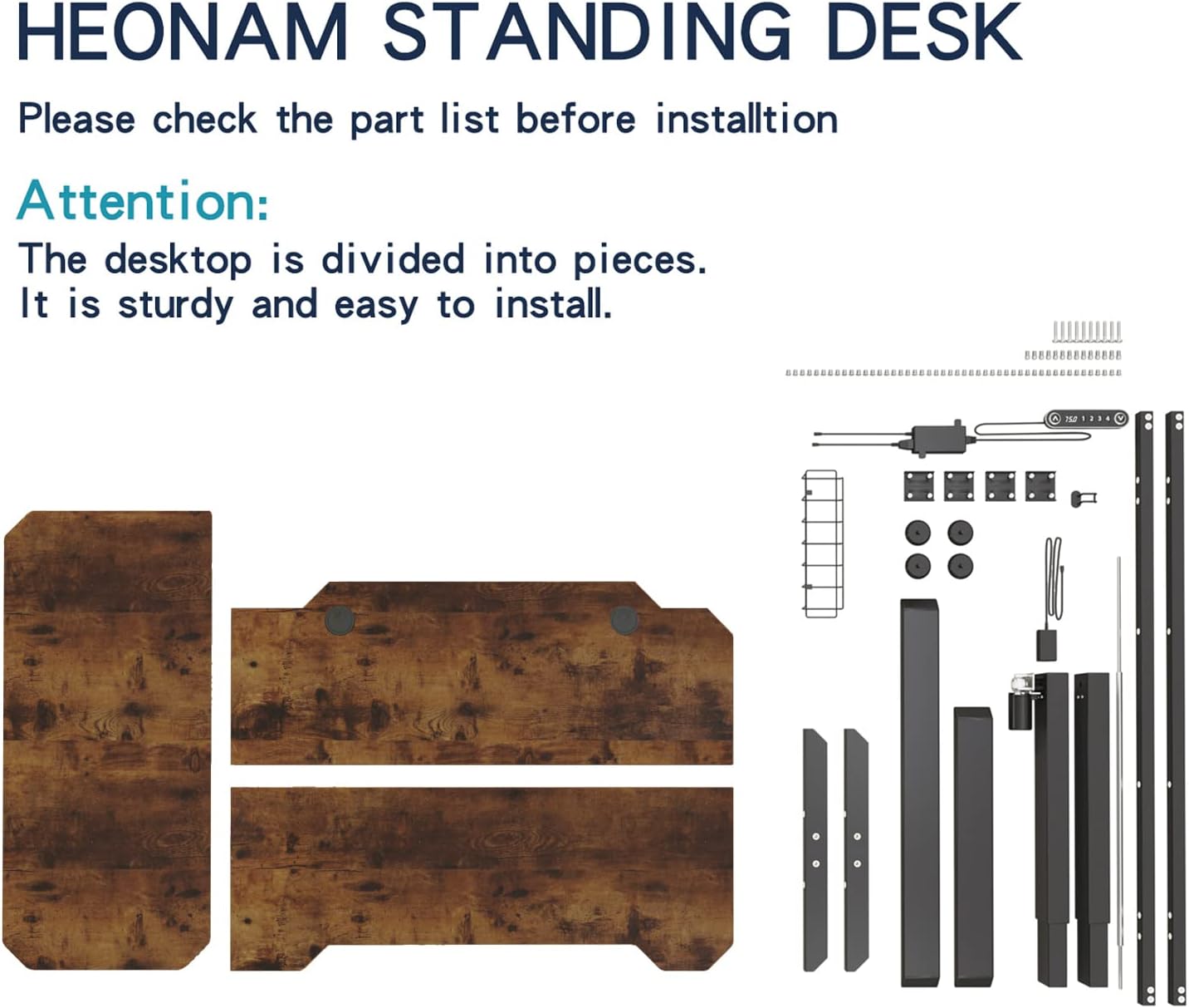 L Shaped Electric Height Adjustable Standing Desk with Black Frame & Rustic Brown Top K498