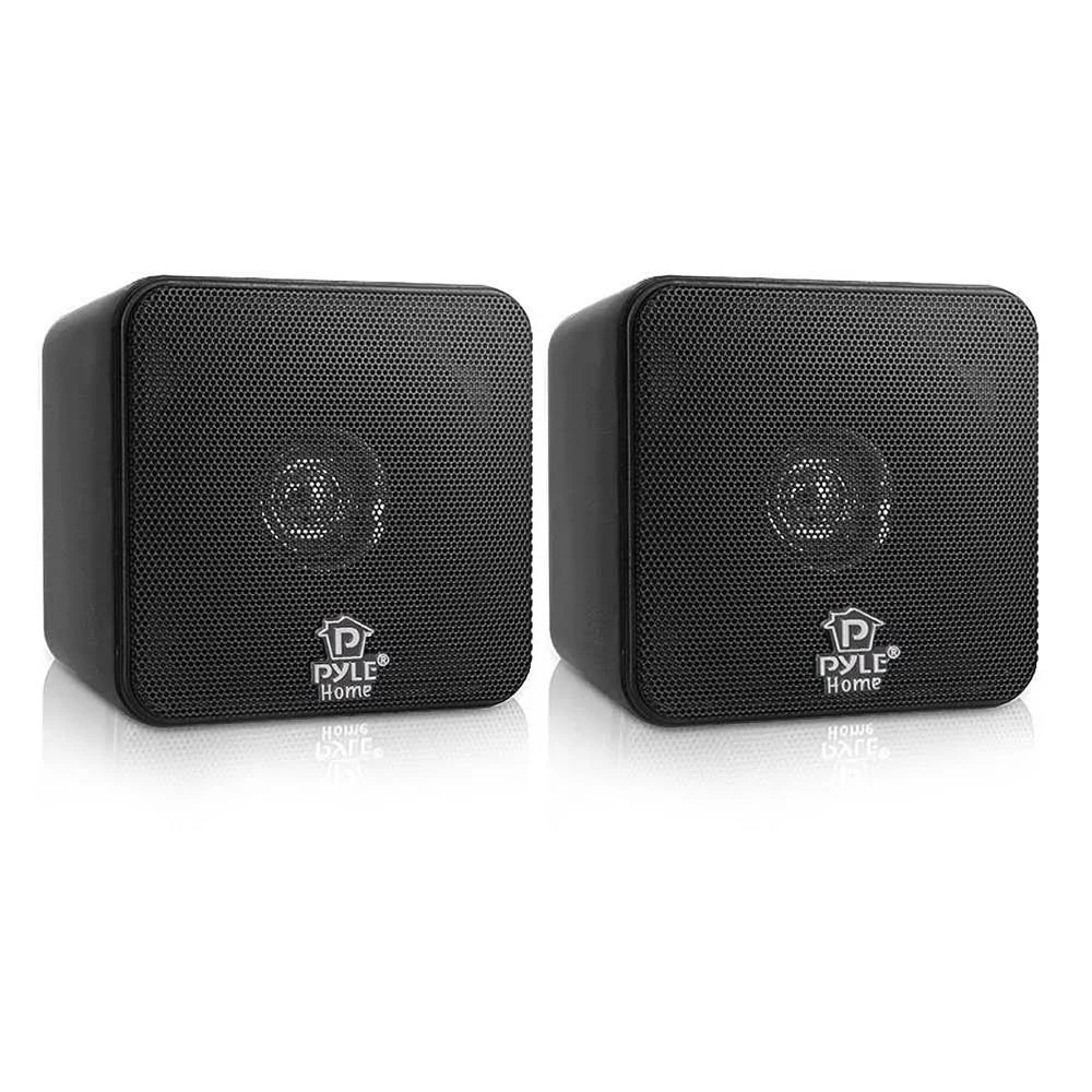 Black 4 inch 200W Mini Cube Bookshelf Stereo Speakers V70587