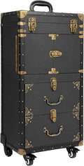 Rolling Makeup Train Case Lockable Cosmetology Case on Wheels Aluminum Alloy I493853