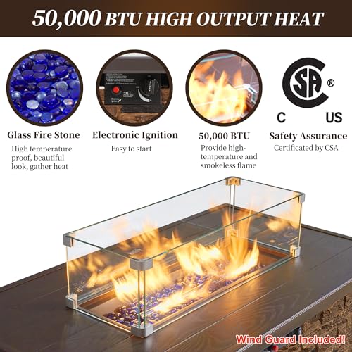 Propane Fire Pit Table with Glass Wind Guard and Lid Z2133
