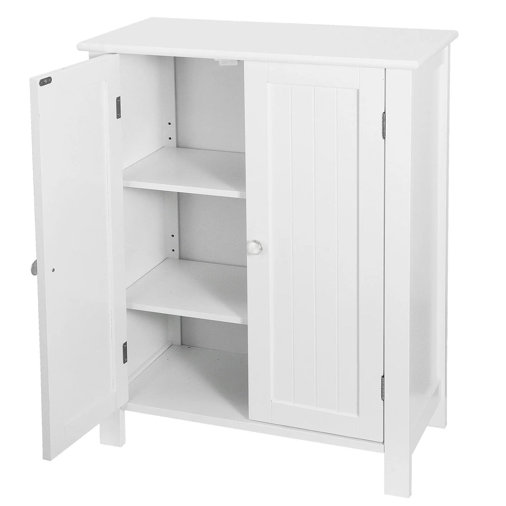 White Double Door Adjustable Shelf Bathroom Floor Storage Cabinet C1067