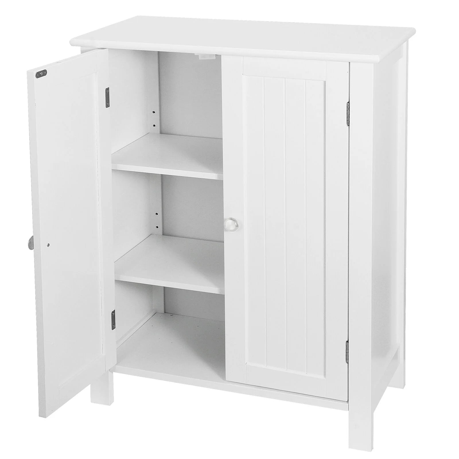 White Double Door Adjustable Shelf Bathroom Floor Storage Cabinet C1067