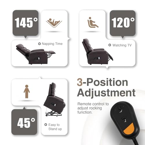 Black PU Leather Power Lift Recliner Chair with Heat Massage E2542