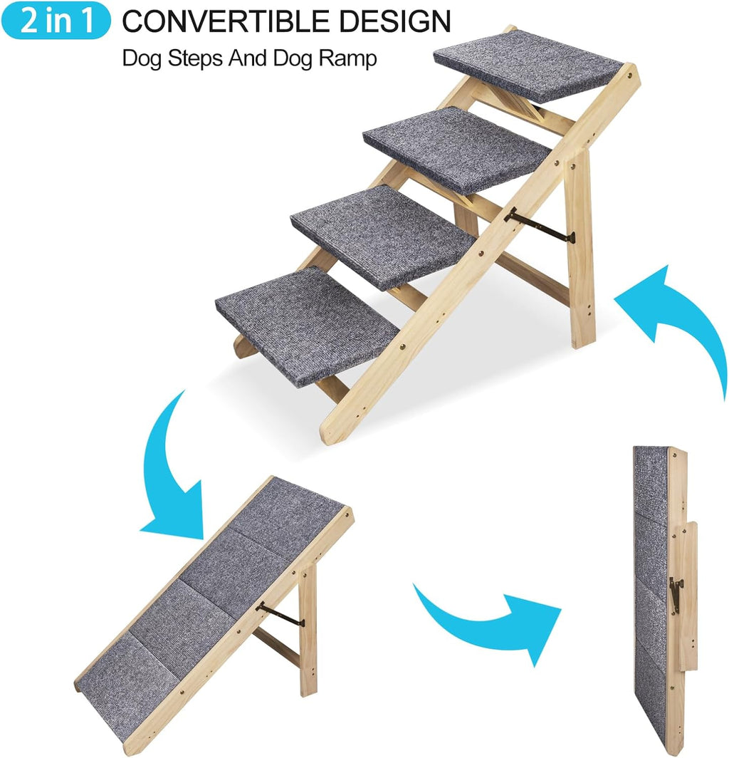 Wood Pet Stairs Foldable Dog Stairs & Ramp with Non-Slip Pads G432