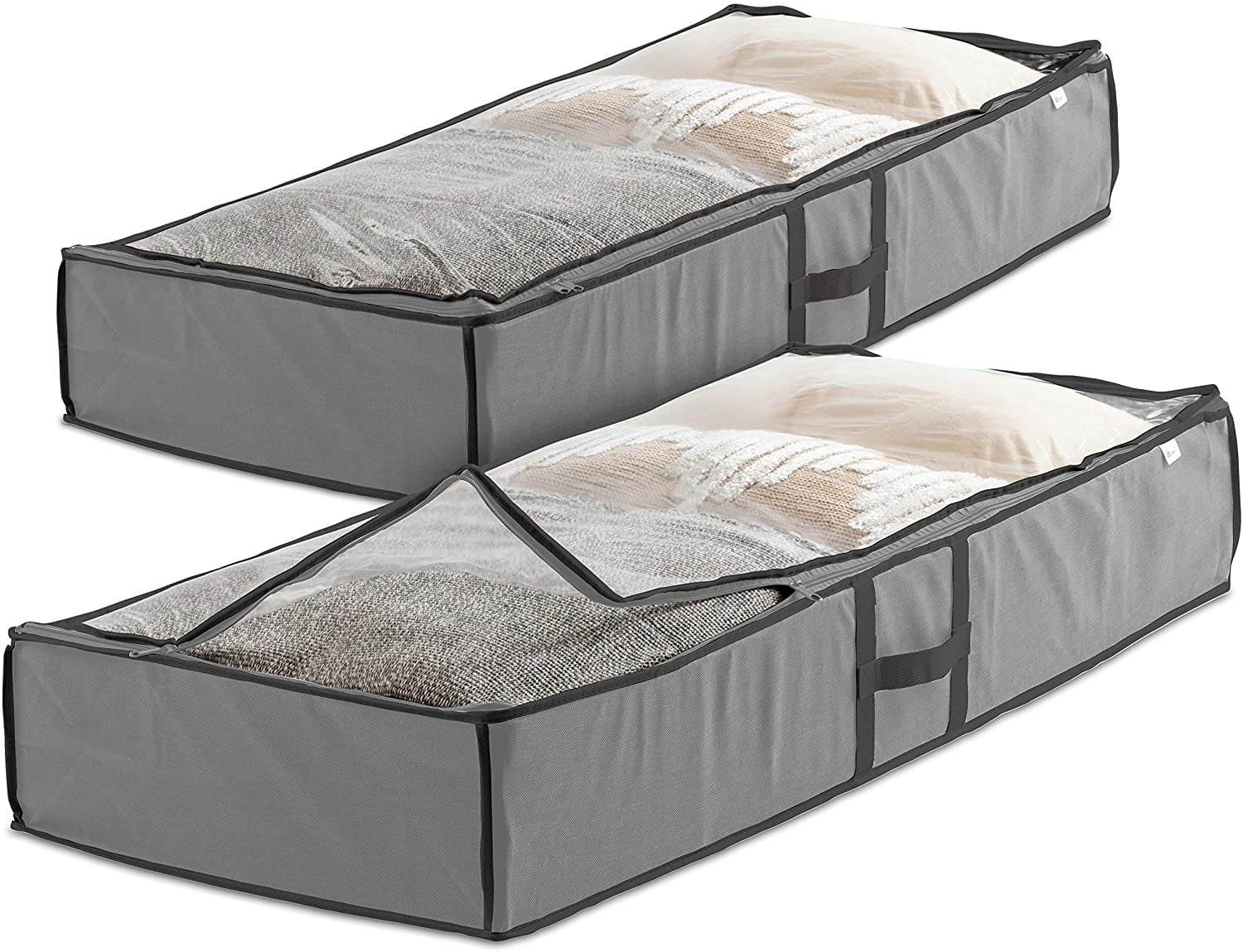 Underbed Storage Bag Organizer (2 Pack) Large Capacity Storage Box with Reinforced Strap Handles, PP Non-Woven Material, Clear Window A468386