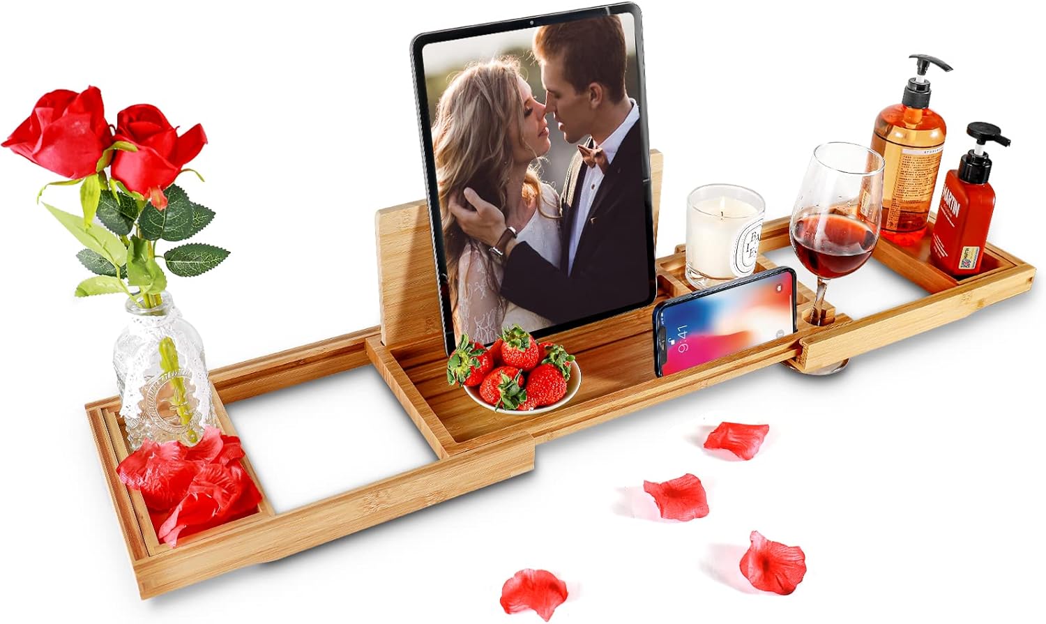 Bamboo Bathtub Caddy Tray with Extending Sides K388679