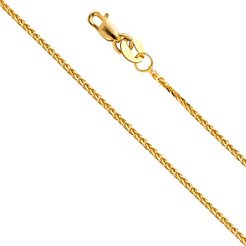 14k Yellow Gold Solid 0.8mm Diamond Cut Braided Square Wheat Chain Necklace with Lobster Claw Clasp T124