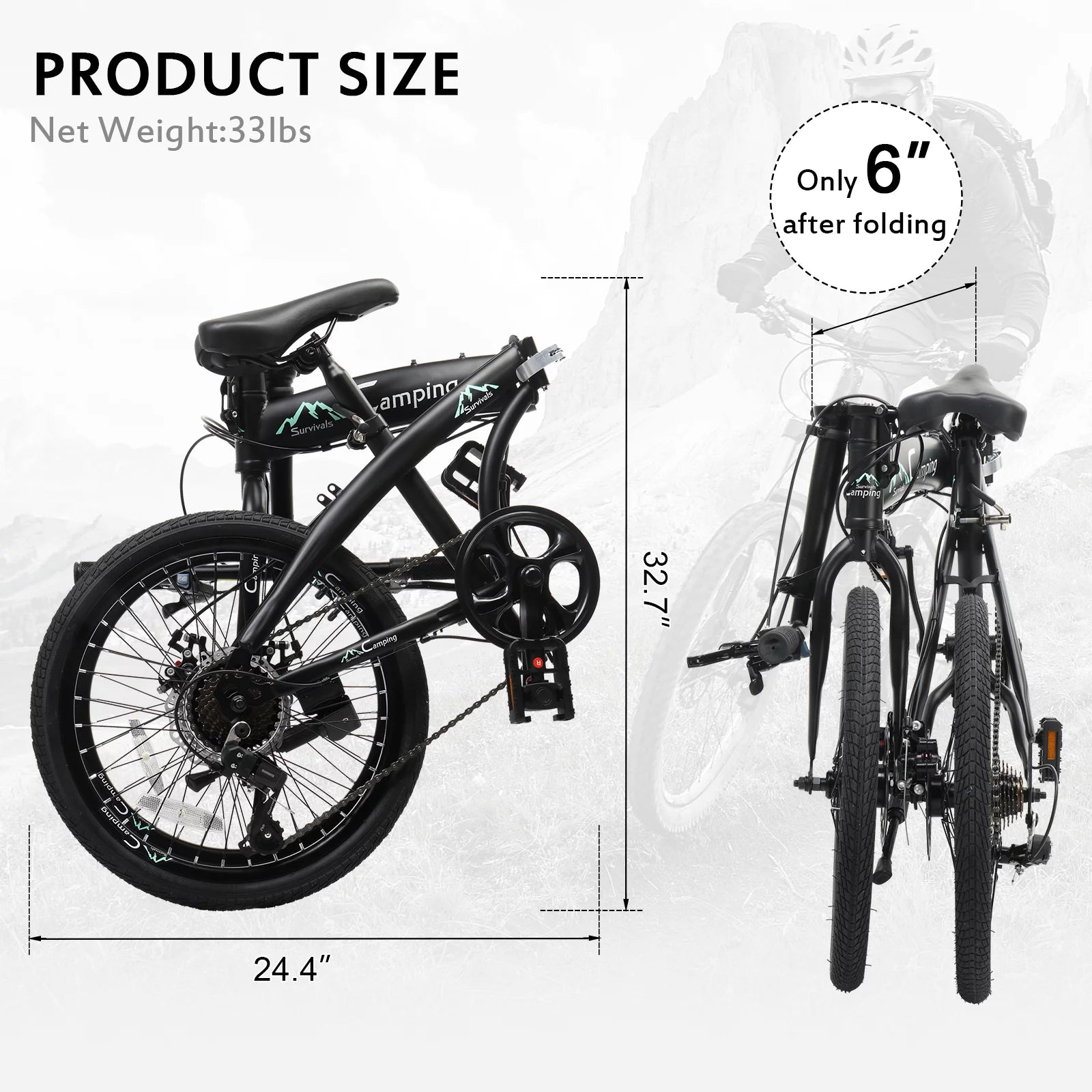 Black 7 Speed Folding Bicycle K76738