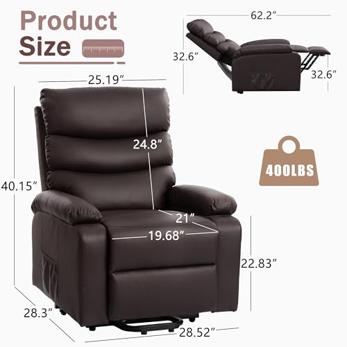 Black PU Leather Power Lift Recliner Chair with Heat Massage E2542