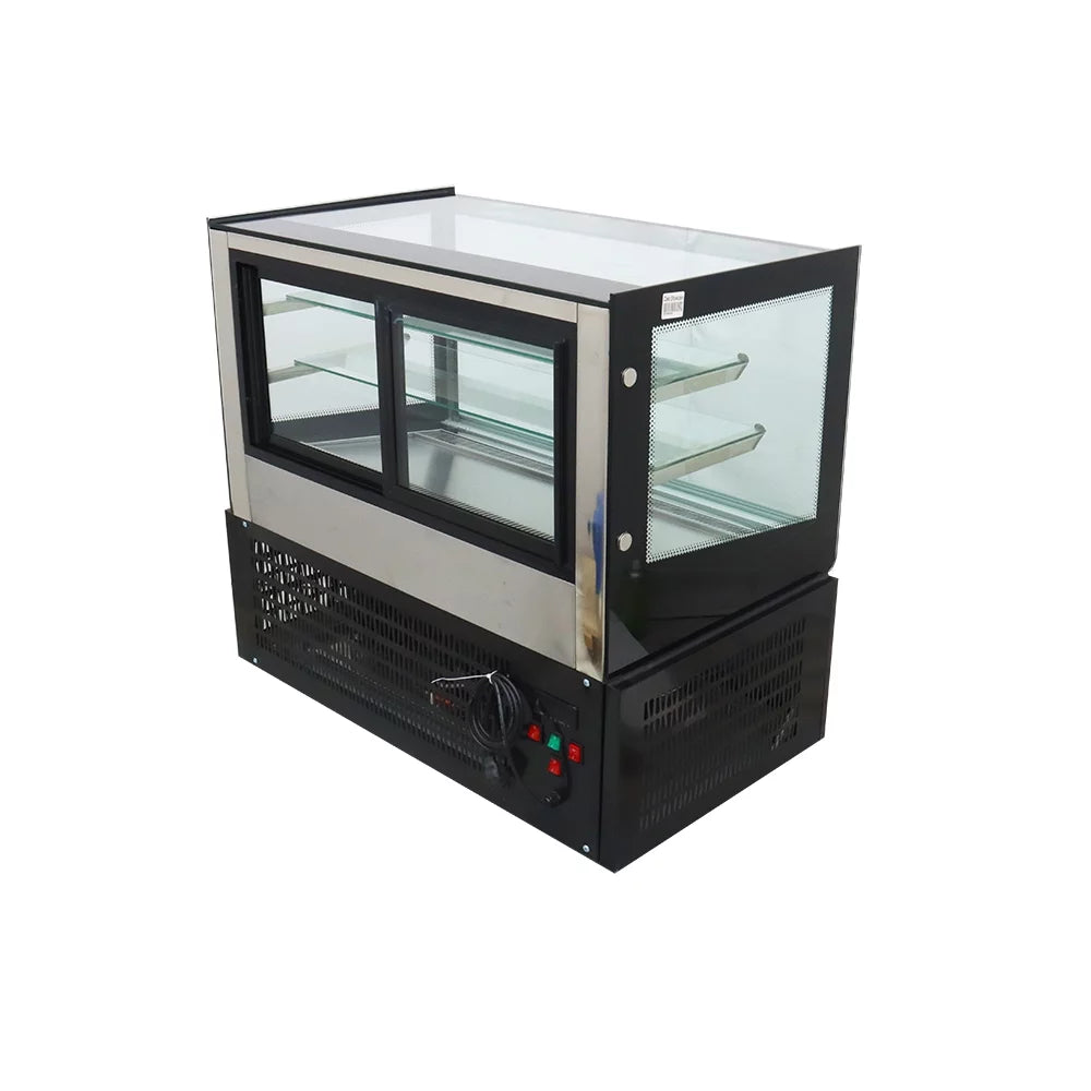 35" Refrigerated Cake Showcase Cooling Display Case Bakery Cabinet Defrost Right Angle 2-layer Back Sliding Door Desktop A5184