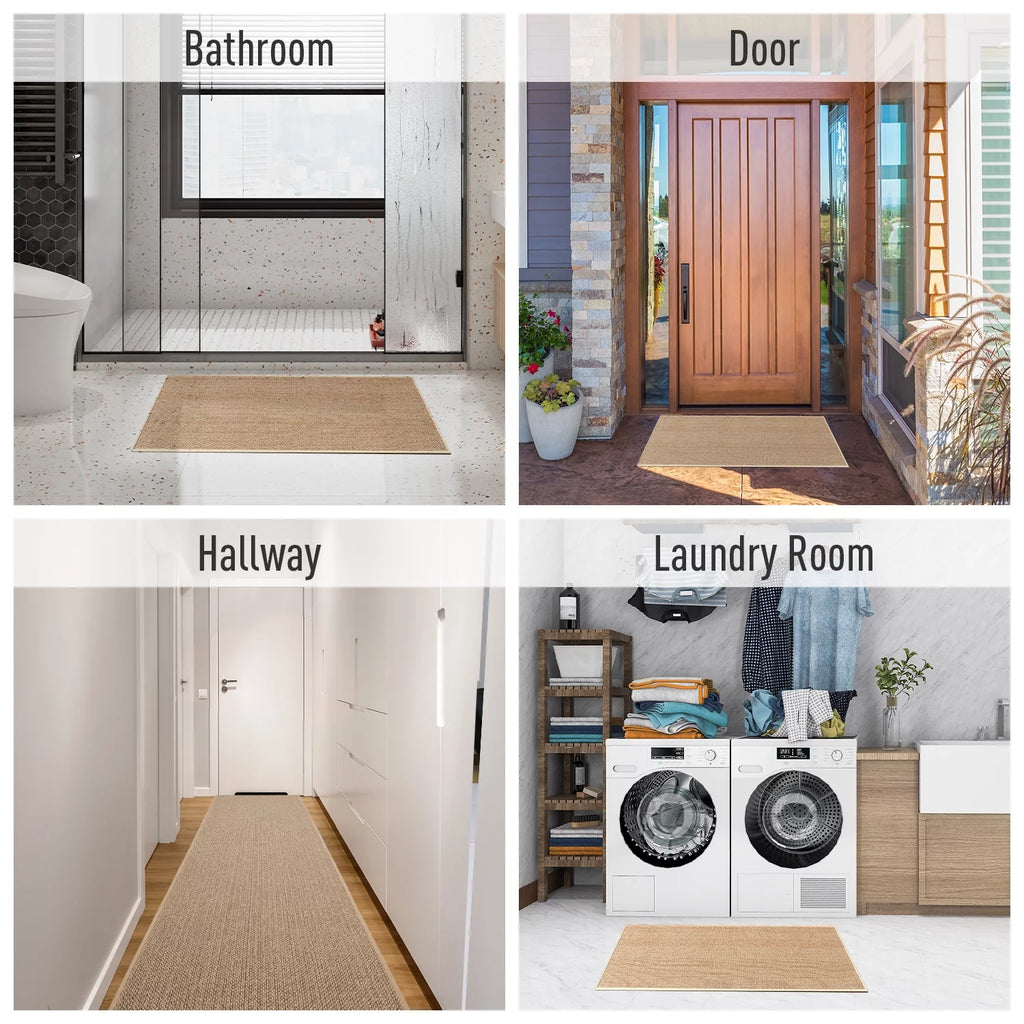 Oats Beige Non Slip Kitchen Runner Rugs, 2PCS T6400