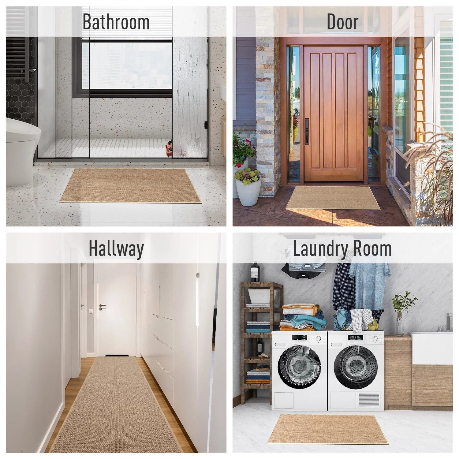 Oats Beige Non Slip Kitchen Runner Rugs, 2PCS T6400
