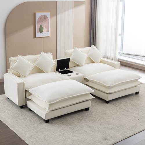 Beige Sectional Sofa with 2 Removable Ottoman E196