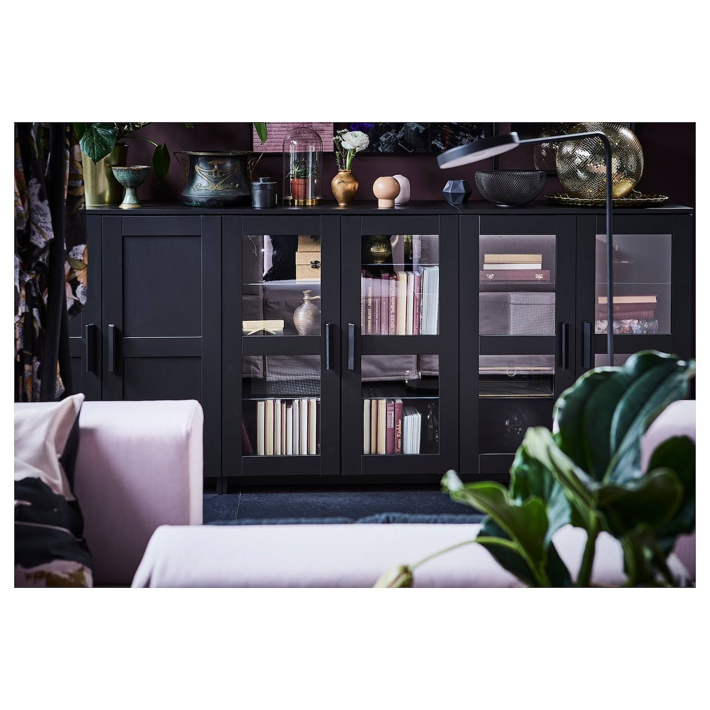 Black Glass Cabinet with Doors Z4430