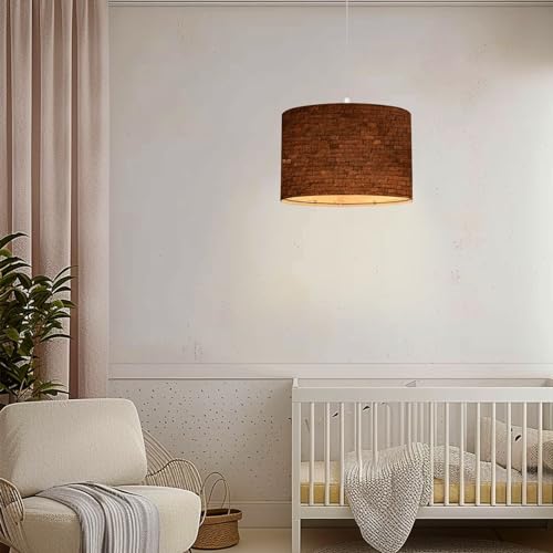 Linen Lampshade Plug in Pendant Light with Dimmable Switch J92764
