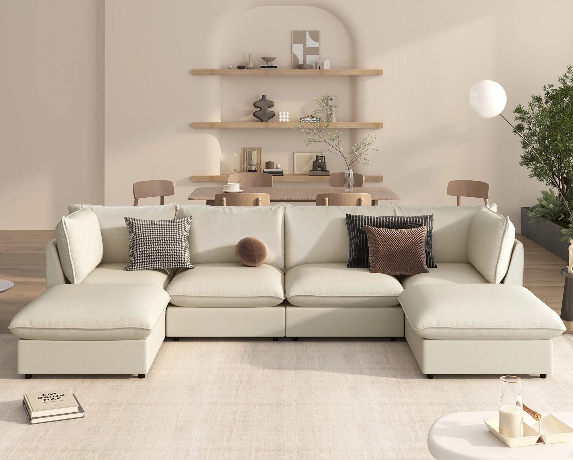 Large U-Shape Sectional Sofa with Removable Ottomans I18471