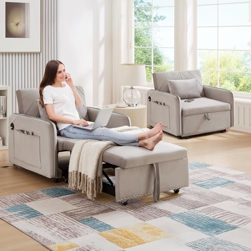 Black Velvet Convertible Sofa Bed Chair with USB Ports S47089