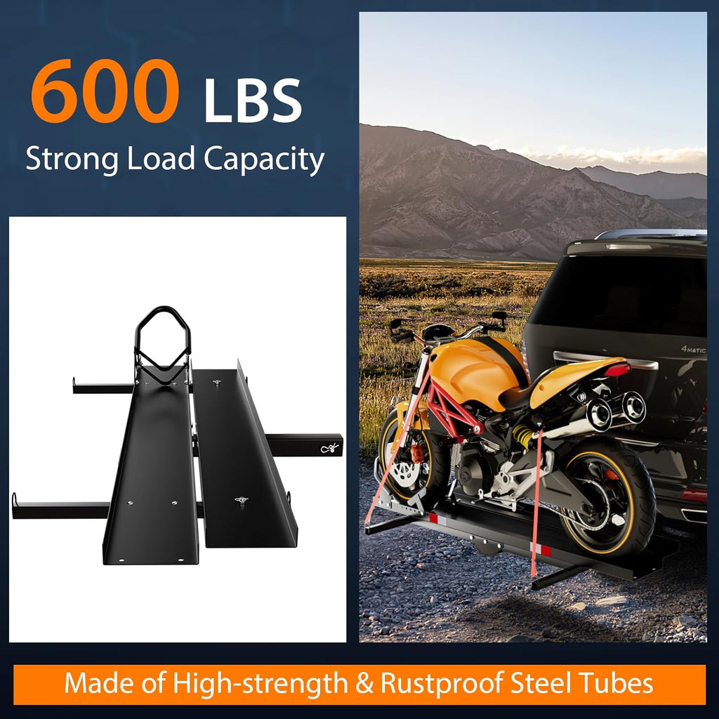 Heavy Duty Steel Motorcycle Carrier with Loading Ramp, Wheel Chock & 2 Straps K184