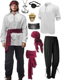 Khaki Large Mens Pirate Costume Outfit With Pants Shirts Sash Accessories O533