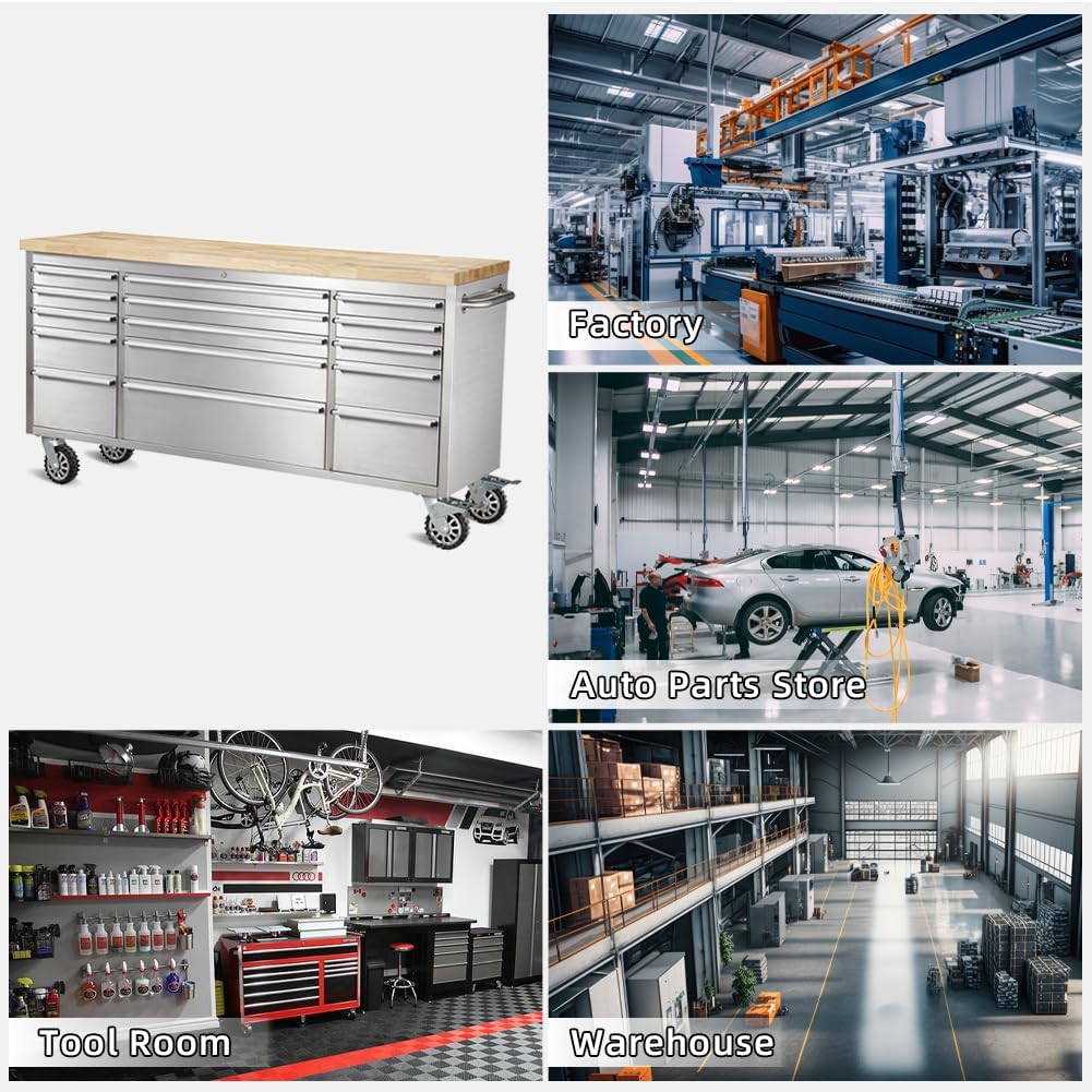 72-inch Stainless Steel Rolling Tool Chest with 15 Drawers S10647
