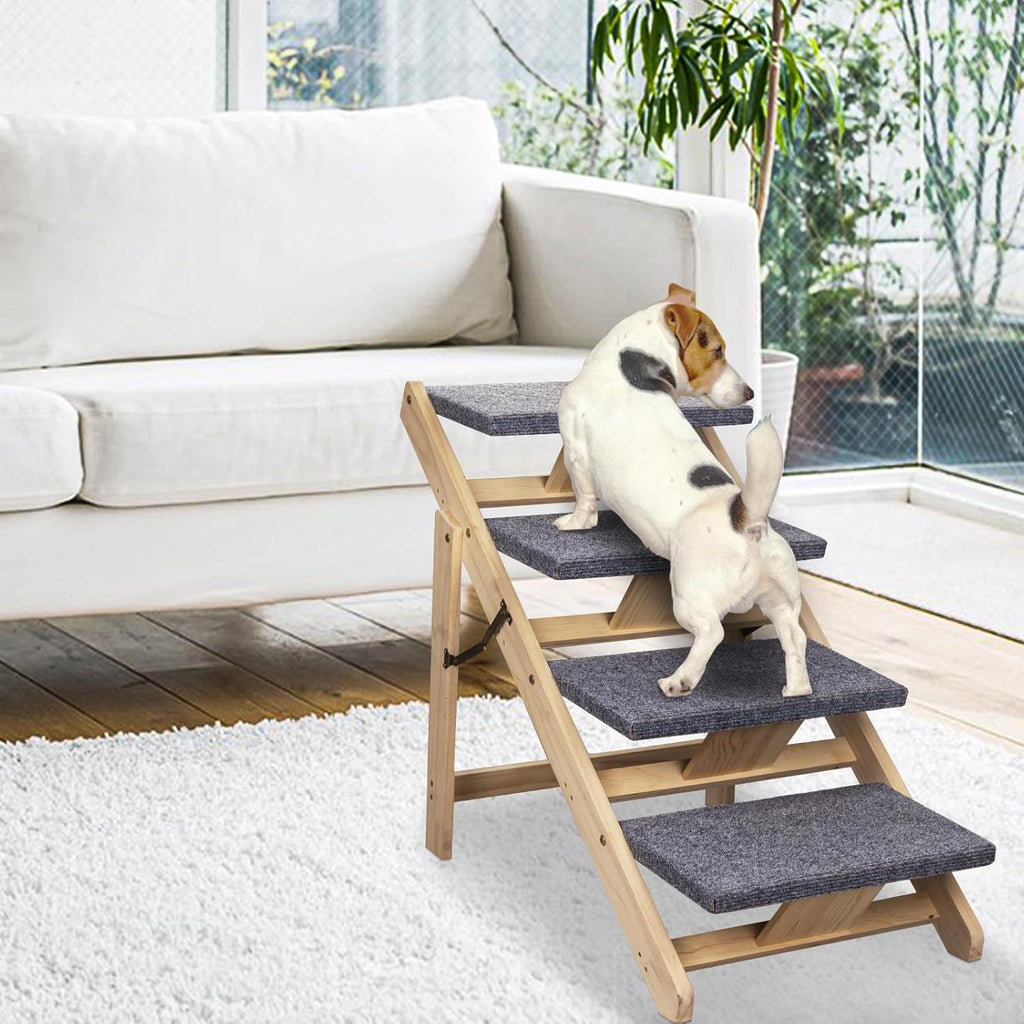 Wood Pet Stairs Foldable Dog Stairs & Ramp with Non-Slip Pads G432