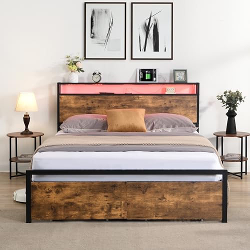 Black Queen Storage Headboard with 2 Drawers Platform Bed D205