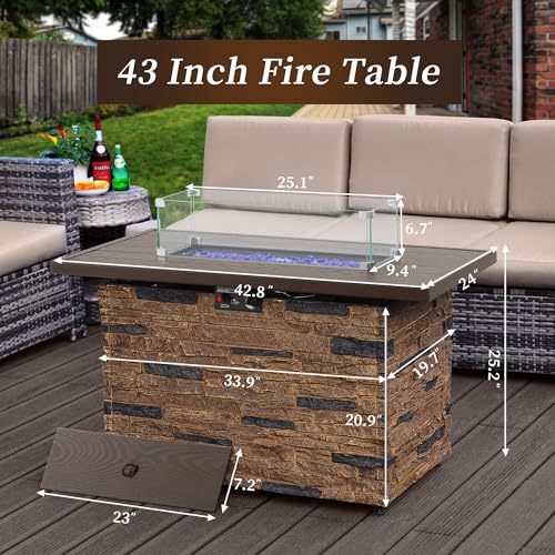 Propane Fire Pit Table with Glass Wind Guard and Lid Z2133