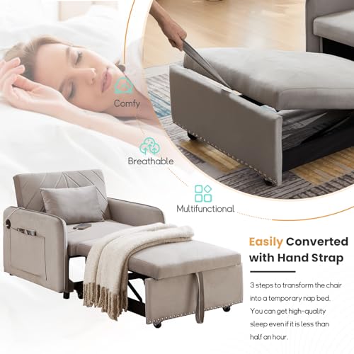 Black Velvet Convertible Sofa Bed Chair with USB Ports S47089
