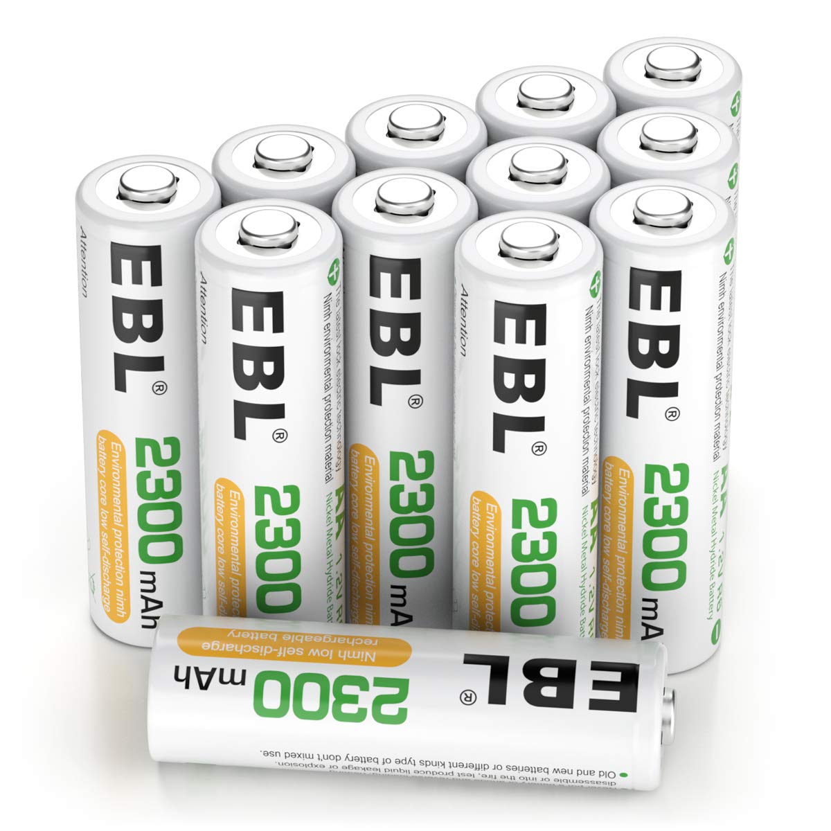 2300mAh NiMH Rechargeable AA Batteries, Pack of 12 R393