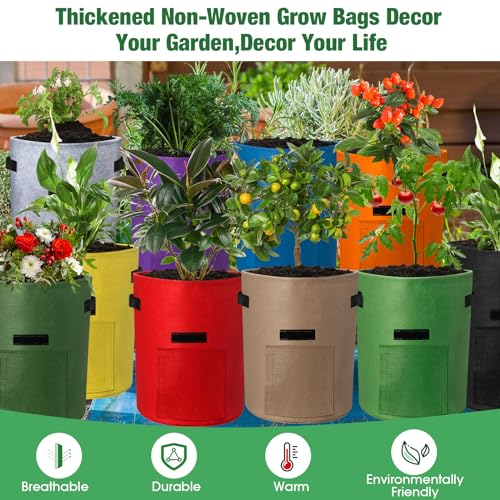 10 Pcs Thickened Nonwoven Fabric Potato Grow Bags with Flap and Handle (7 Gallon) E367
