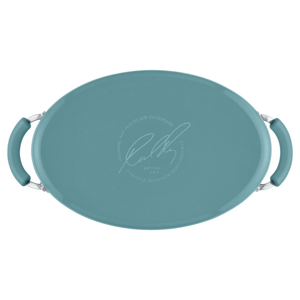 Hard Enamel Nonstick 8-Quart Covered Oval Pasta Pot with Pour Spout, Agave Blue O9850