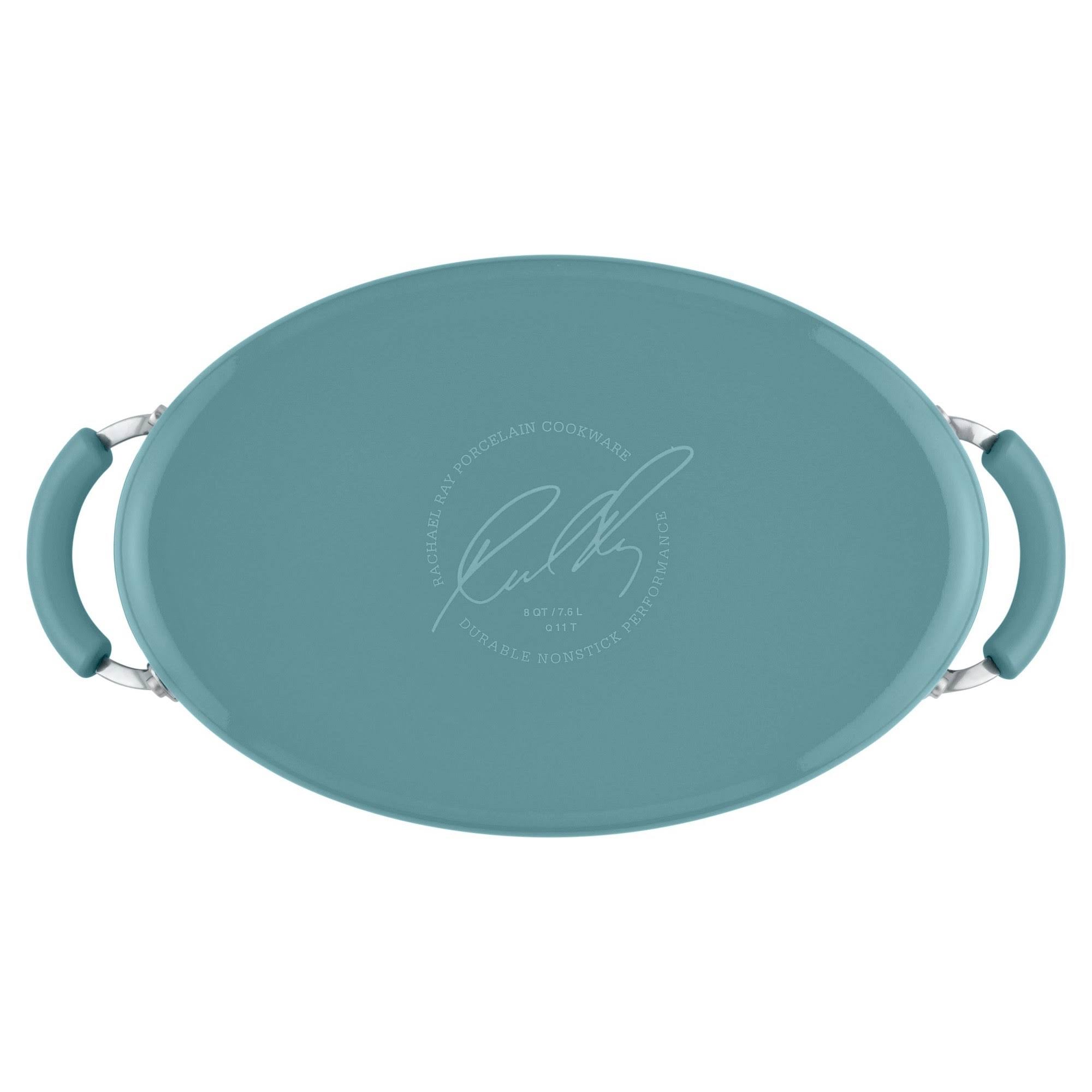 Hard Enamel Nonstick 8-Quart Covered Oval Pasta Pot with Pour Spout, Agave Blue O9850