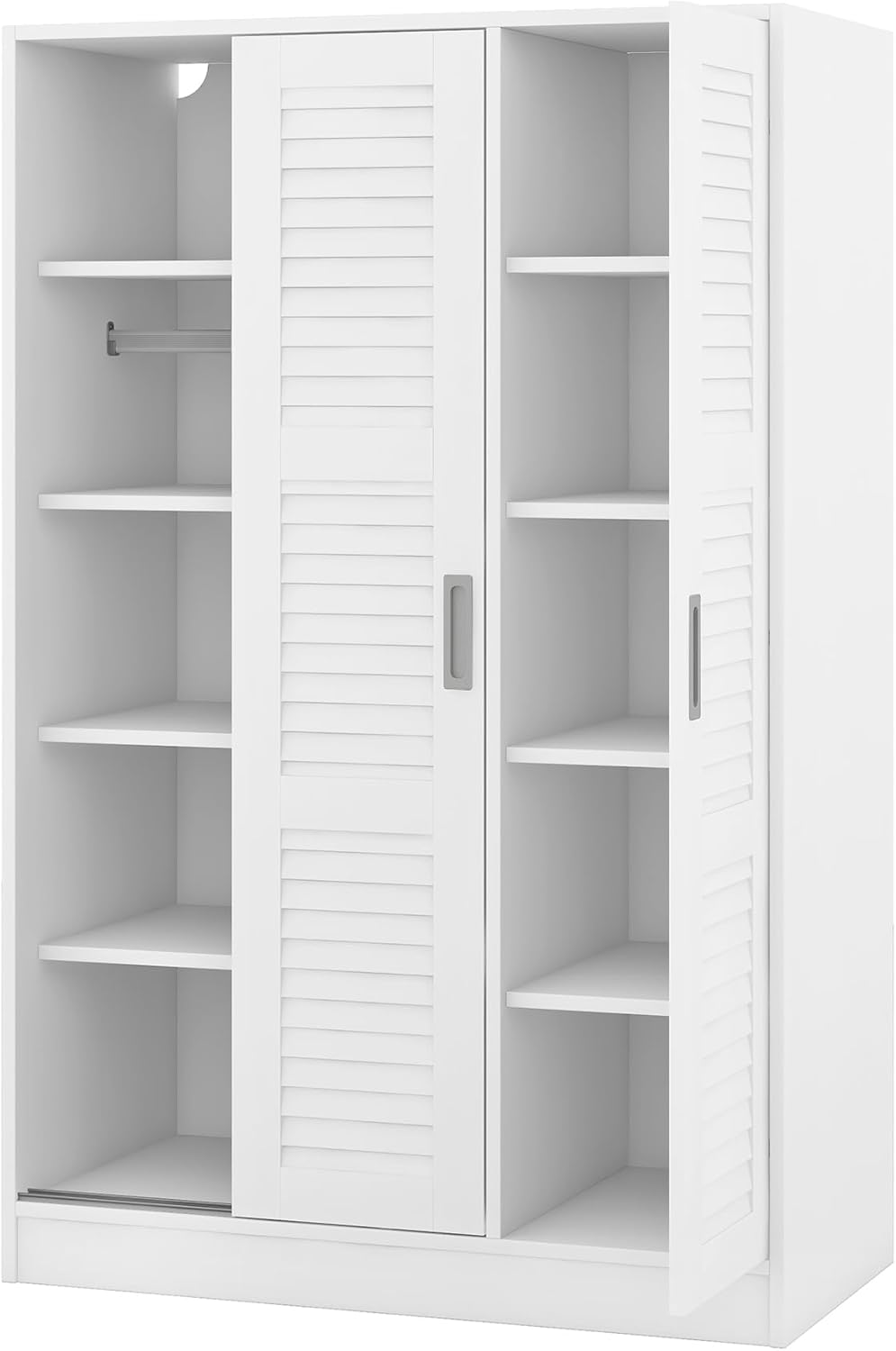 White 3 Doors Wood Wardrobe with Storage Shelves and Hanging Rail Z60478