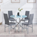 5 Pieces Round Glass Dining Table Set with 4 PU Chairs H47136