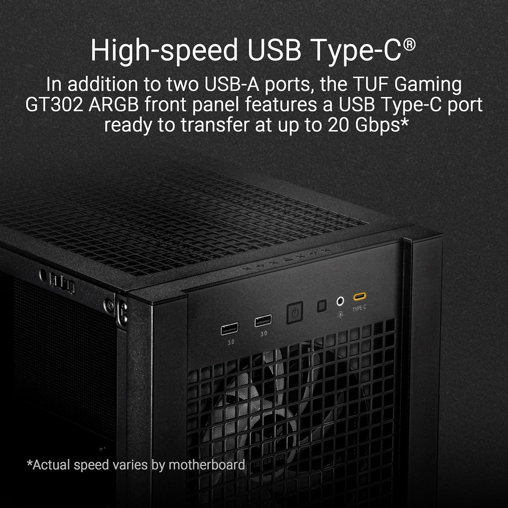 Black ATX Mid-Tower PC Case with Four 140 x 28 mm ARGB Fans and Interchangeable Tempered Glass or Mesh Side Panels K961296