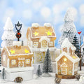 17pcs LED Christmas Gingerbread Village Sets 3 Ceramic Gingerbread Houses 2 Birch Trees 10 Pine Trees 2 Streetlight Christmas Figurines Q822