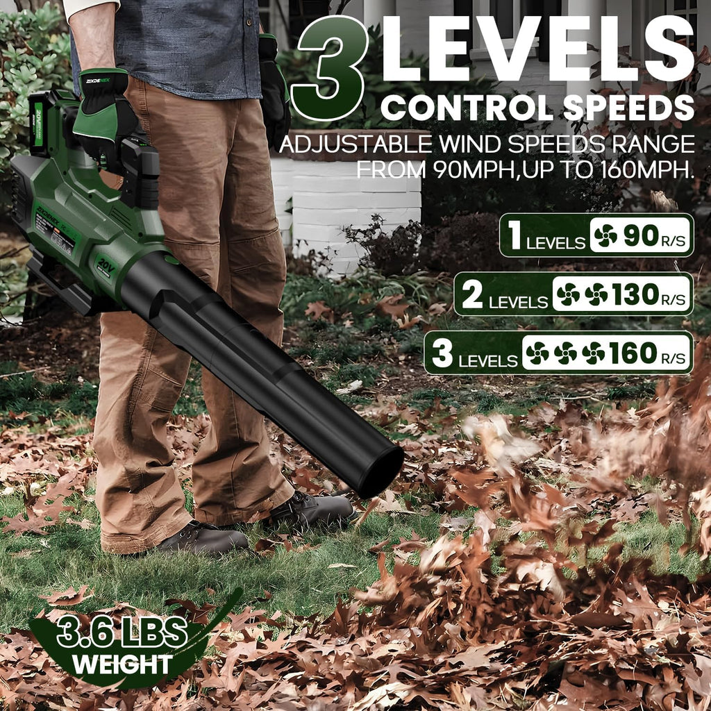 20V Cordless Leaf Blower, 580CFM, 4.0Ah Battery, 2A Fast Charger, 3 Levels Adjustable Speed Up to 160MPH M760