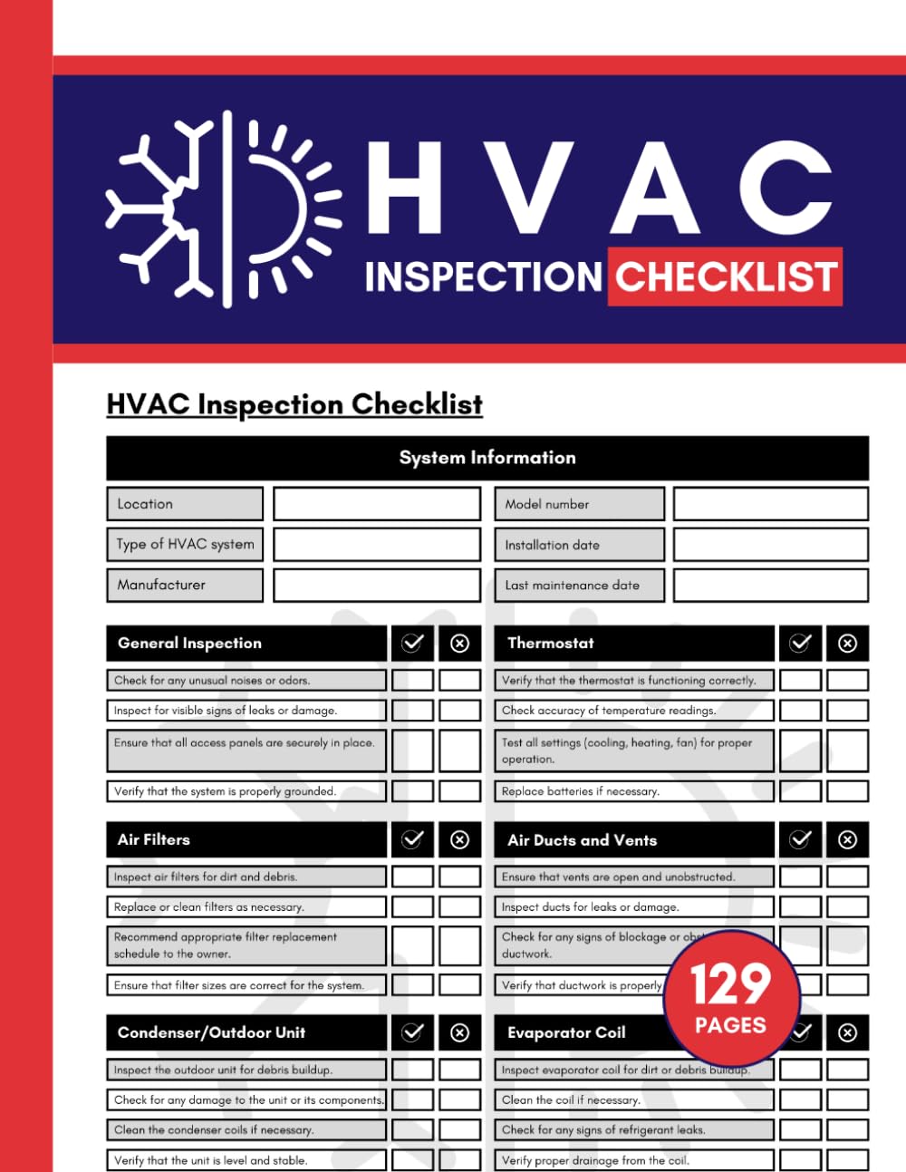 HVAC Inspection Checklist, 129 Pages E450