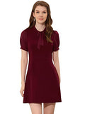 Tie Neck Puff Short Sleeve Office Work Dress F89524