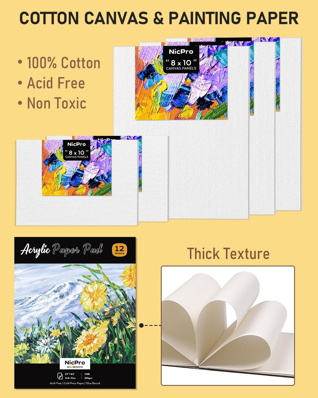 65PCS Acrylic Paint Canvas Set with 12 Colors, 30 Paint Brushes, 5 Canvas, Wood Easel, 3 Palette, A5 Paper Pad J642792