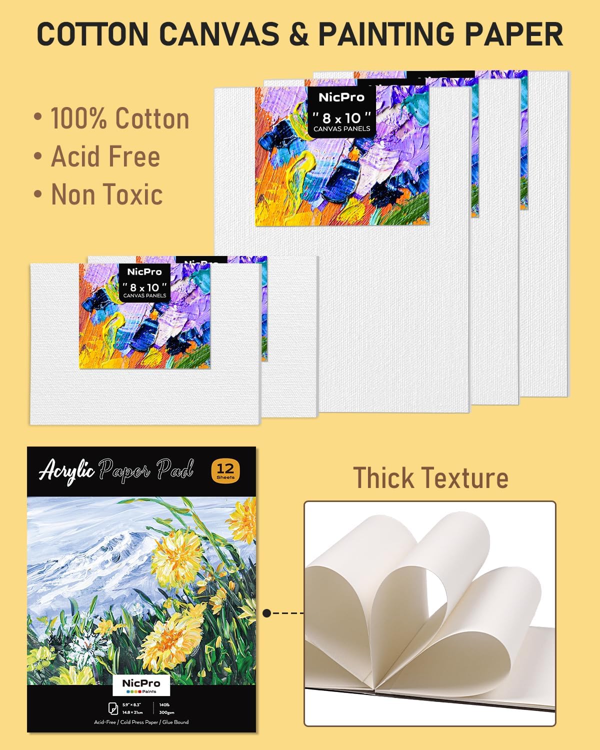 65PCS Acrylic Paint Canvas Set with 12 Colors, 30 Paint Brushes, 5 Canvas, Wood Easel, 3 Palette, A5 Paper Pad J642792