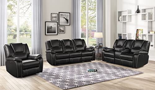 3 Piece Black Faux Leather Power Reclining Sofa Set K4802