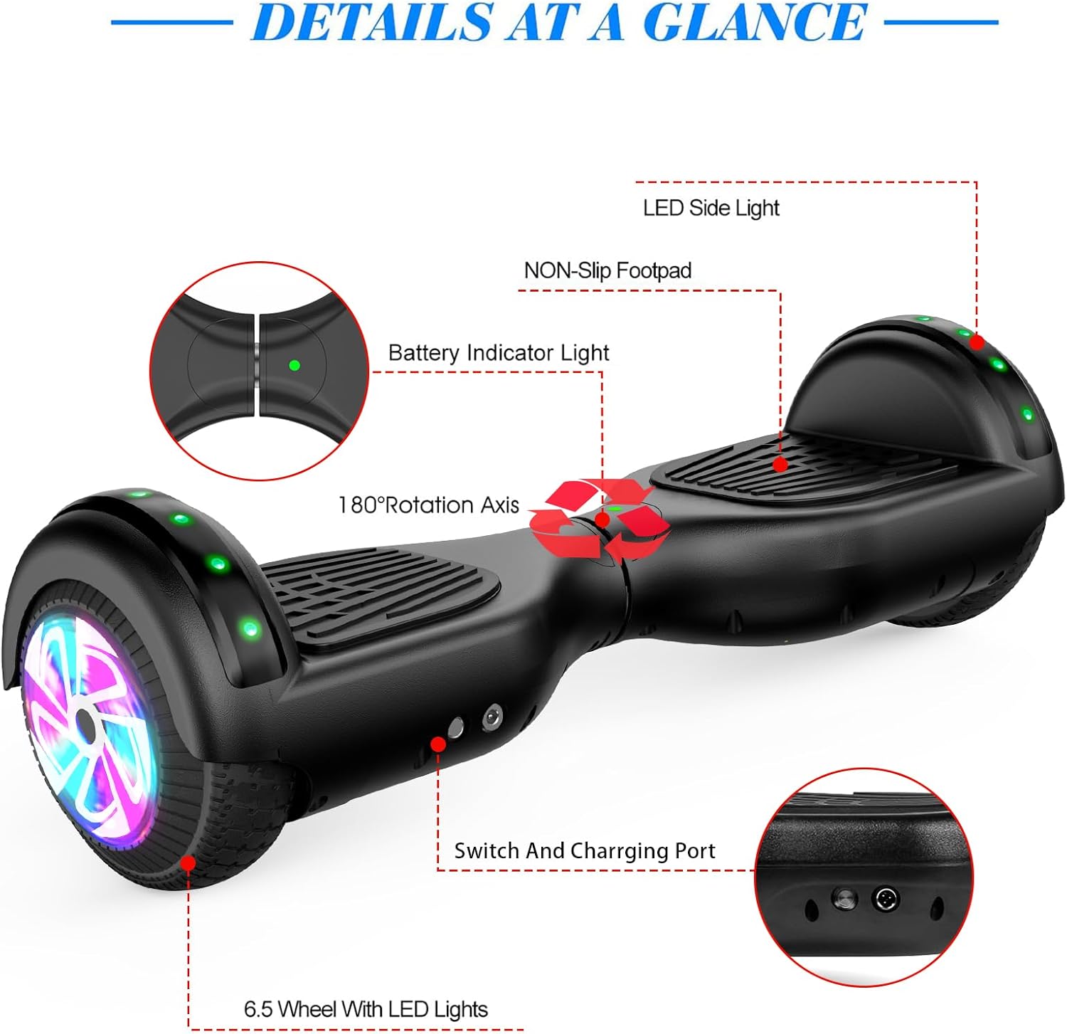 6.5 Inch Self Balancing Hoverboard with Bluetooth and LED Lights Z101565
