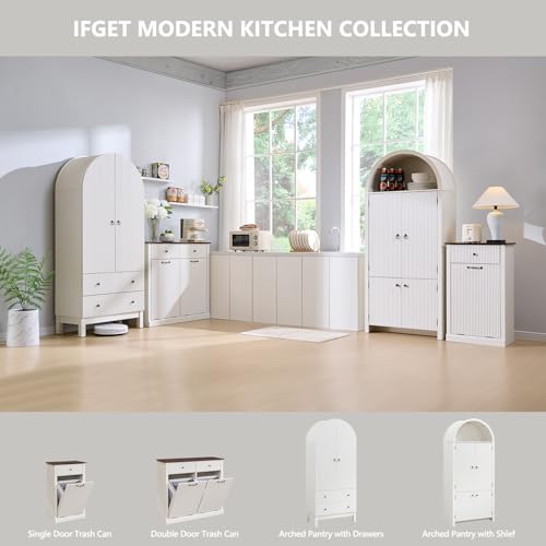 Natural Fluted Wood Storage Cabinet with Doors, 3 Adjustable Shelves, 6 Door Shelves O8039
