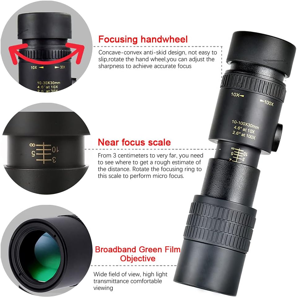 4k 10-300x40mm Super Telephoto Zoom Monocular Telescope with Phone Adapter Tripod E431
