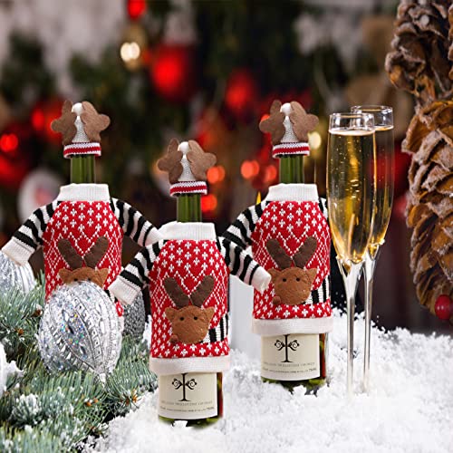 3Pack Christmas Wine Bottle Covers Reindeer Red K411696