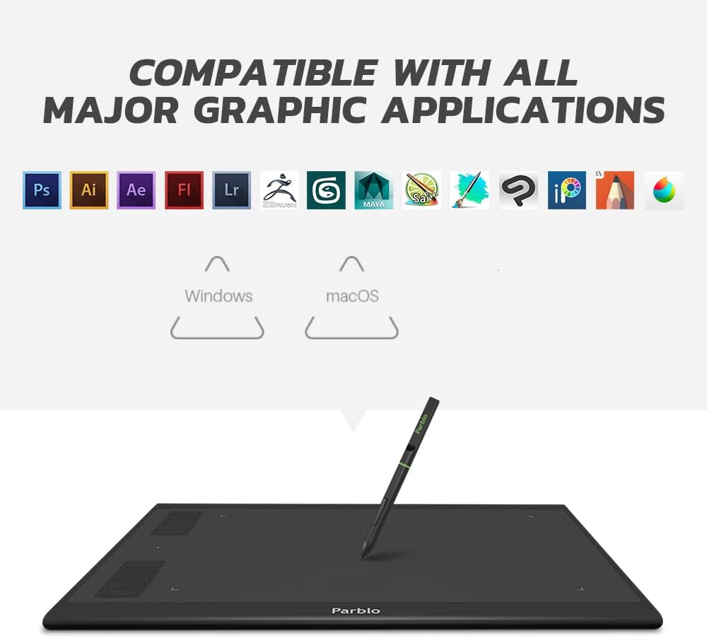 10 x 6 inch Graphic Drawing Tablet with 8 Hot Keys, Battery-Free Stylus 8192 Pen Pressure, Pack of 2 F923