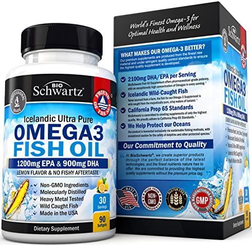2250mg EPA DHA Omega 3 Fish Oil Supplement, Burpless Lemon Flavor, 180 Softgels L451