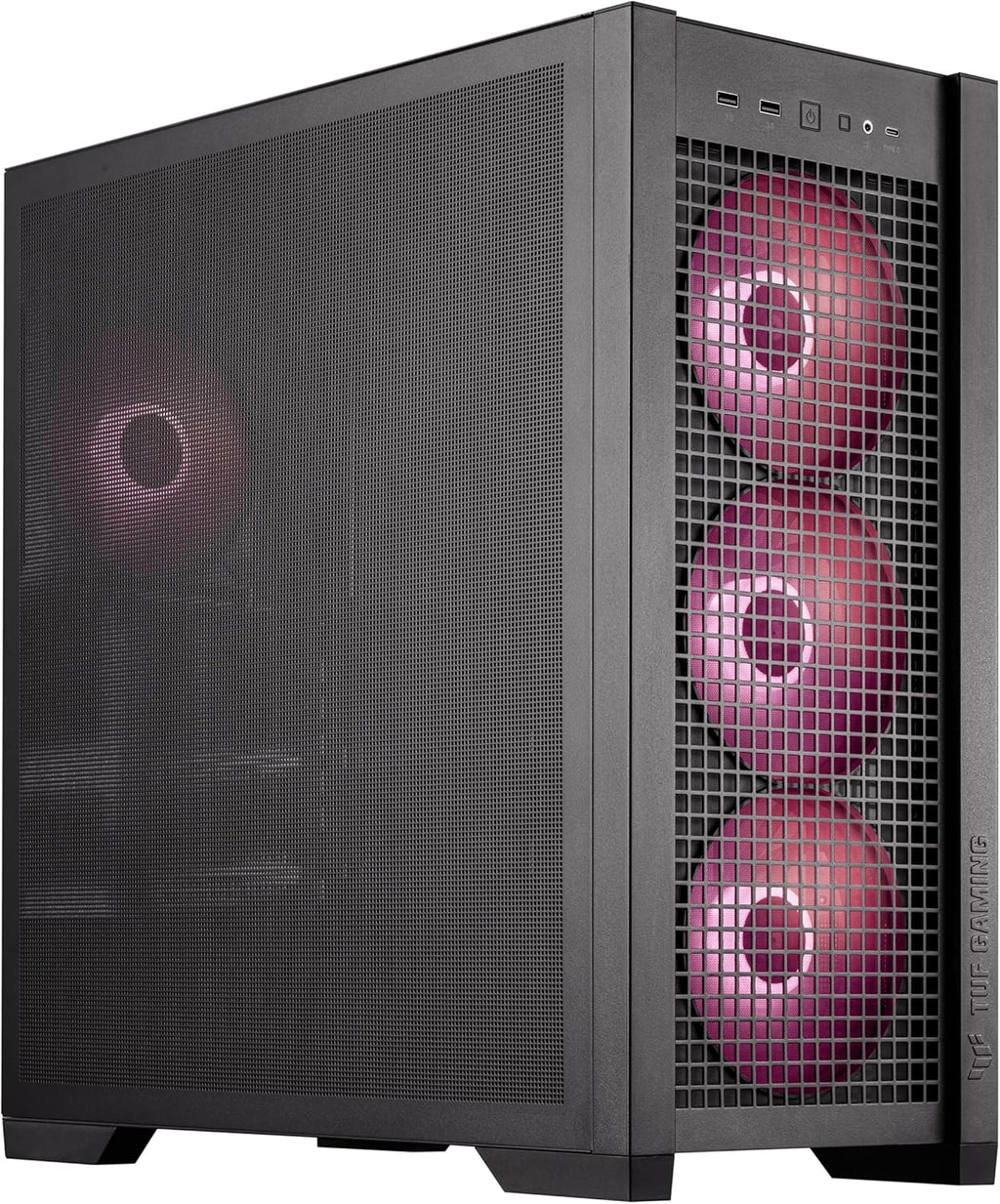 Black ATX Mid-Tower PC Case with Four 140 x 28 mm ARGB Fans and Interchangeable Tempered Glass or Mesh Side Panels K961296